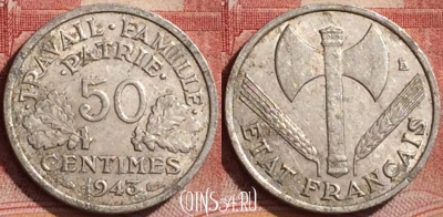 Франция 50 сантимов 1943 года, KM# 914, 178l-142
