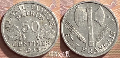 Франция 50 сантимов 1943 года, KM# 914, 217p-018