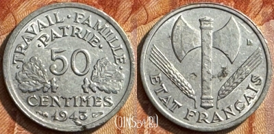 Франция 50 сантимов 1943 года, KM# 914, 277s-119