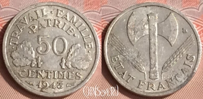 Франция 50 сантимов 1943 года, KM# 914, 308o-004