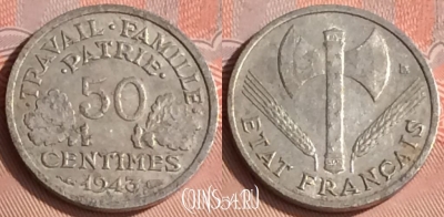 Франция 50 сантимов 1943 года, KM# 914, 309o-060