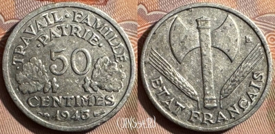 Франция 50 сантимов 1943 года, KM# 914, 340s-005