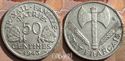 Франция 50 сантимов 1943 года, KM# 914, 383s-054