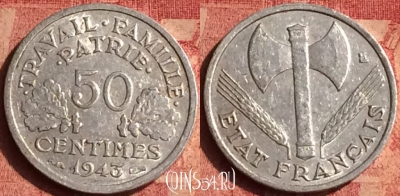 Франция 50 сантимов 1943 года, KM# 914, 392o-004