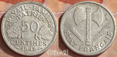 Франция 50 сантимов 1942 года, KM# 914, 419o-065