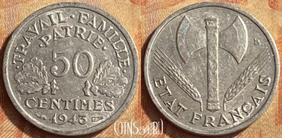 Франция 50 сантимов 1943 года, KM# 914, 451o-082