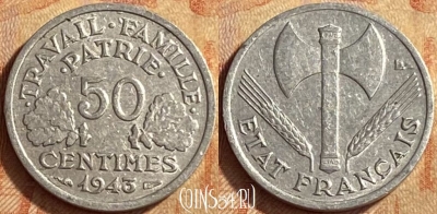 Франция 50 сантимов 1943 года, KM# 914, 451o-088