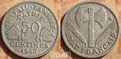 Франция 50 сантимов 1943 года, KM# 914, 451o-090