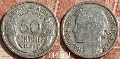 Франция 50 сантимов 1944 года, KM# 894a, 294p-087 ♛