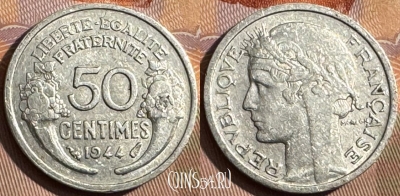 Франция 50 сантимов 1944 года, KM# 894a, 373s-106 ♛