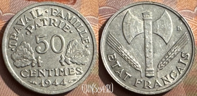 Франция 50 сантимов 1944 года, KM# 914, 386s-040 ♛