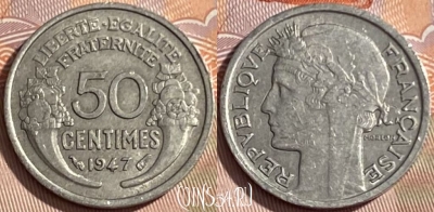 Франция 50 сантимов 1947 года, KM# 894a, 259q-133 ♛