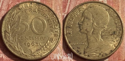 Франция 50 сантимов 1963 года, KM# 939, 092p-107