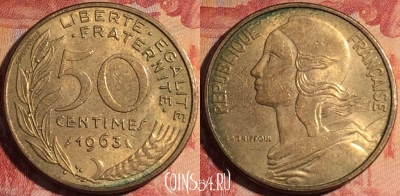 Франция 50 сантимов 1963 года, KM# 939, 158b-135