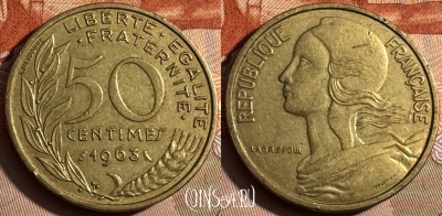 Франция 50 сантимов 1963 года, KM# 939, 231s-037