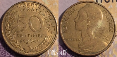 Франция 50 сантимов 1964 года, KM# 939, 190a-072