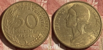 Франция 50 сантимов 1964 года, KM# 939, 283p-015 ♛