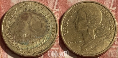 Франция 50 сантимов 1964 года, KM# 939, 303p-077 ♛