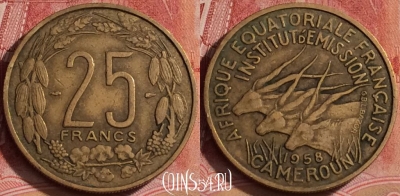 Экваториальная Африка 25 франков 1958 г., KM# 12, 391-093