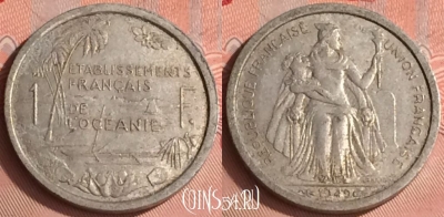 Французская Океания 1 франк 1949 года, KM# 2, 319o-095