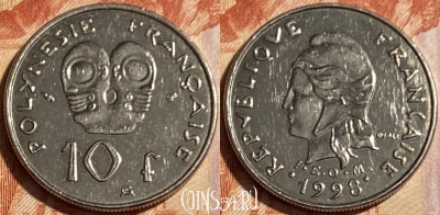 Французская Полинезия 10 франков 1998 г., KM# 8, 059s-109
