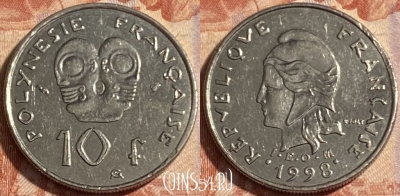 Французская Полинезия 10 франков 1998 г KM# 8, 498р-090 ♛