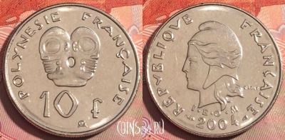 Французская Полинезия 10 франков 2004 г., KM# 8, 253a-095