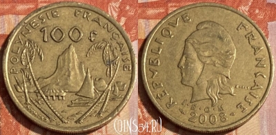 Французская Полинезия 100 франков 2008 г., 500р-074 ♛