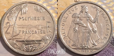 Французская Полинезия 2 франка 1989 г., KM# 10, 198-040