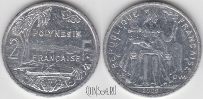 Французская Полинезия 2 франка 2009 года, KM# 10, 131-092