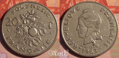 Французская Полинезия 20 франков 1983 г., KM# 9, 119d-119