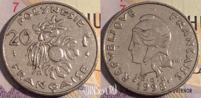 Французская Полинезия 20 франков 1998 г., KM# 9, 184a-054
