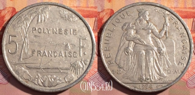Французская Полинезия 5 франков 1988 г., KM# 12, 075c-059