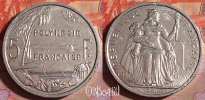 Французская Полинезия 5 франков 1991 г., KM# 12, 116f-036