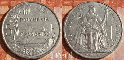 Французская Полинезия 5 франков 1992 г., 160r-101 ♛