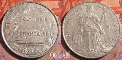 Французская Полинезия 5 франков 2001 г., KM# 12, 259a-064