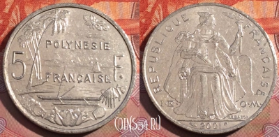 Французская Полинезия 5 франков 2001 г., KM# 12, 266a-080