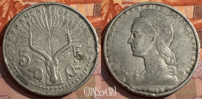 Французское Сомали 5 франков 1948 г., KM# 6, 156s-068 ♛