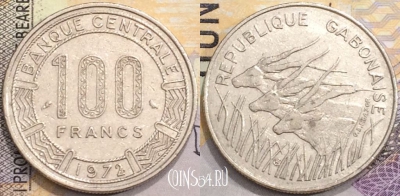Габон 100 франков 1972 года, KM# 12, a077-042