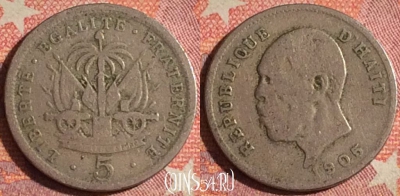 Гаити 5 сантимов 1905 года, KM# 53, 372-136