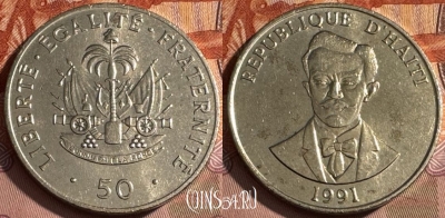 Гаити 50 сантимов 1991 года, KM# 153, UNC, 512s-003