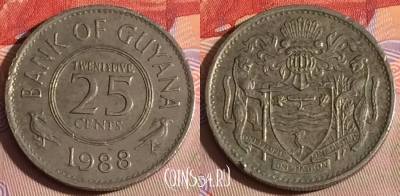 Гайана 25 центов 1988 года, KM# 34, 296c-029