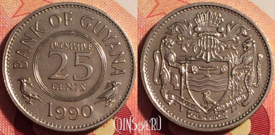 Гайана 25 центов 1990 года, KM# 34, 203i-117