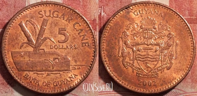 Гайана 5 долларов 2002 года, KM# 51, 211-142
