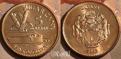 Гайана 5 долларов 2012 года, KM# 51, UNC, s510s-045