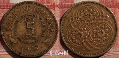 Гайана 5 центов 1967 года, KM# 32, 206-105