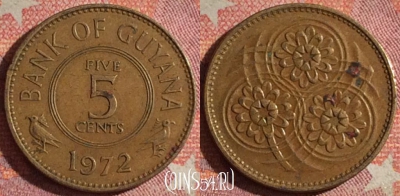 Гайана 5 центов 1972 года, KM# 32, 101i-010