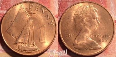 Гамбия 1 пенни 1966 года, KM# 1, 255-050
