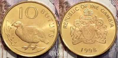 Гамбия 10 бутутов 1998 года, KM# 56, UNC, 135-013
