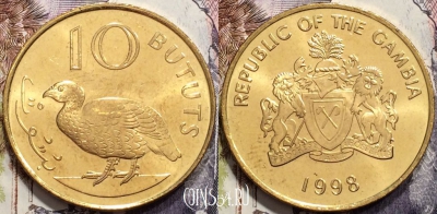 Гамбия 10 бутутов 1998 года, KM# 56, UNC, 135-015